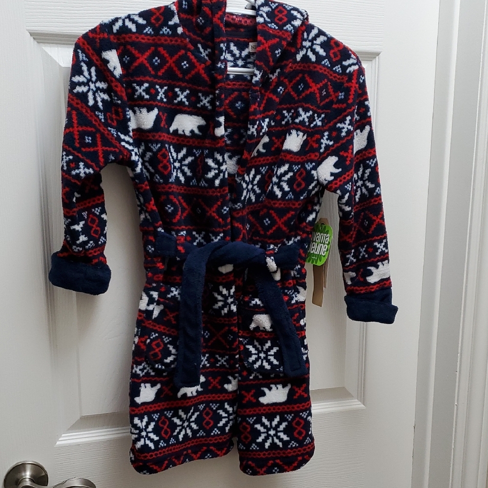 🌸 3 / $30 Sears Kids Polar Bear Robe - Navy and Red